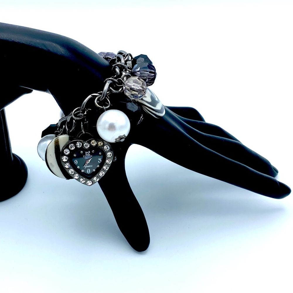BOGO Ficaro Couture Heart Watch Faux Pearl Zebra Print Black Bead Chain Bracelet